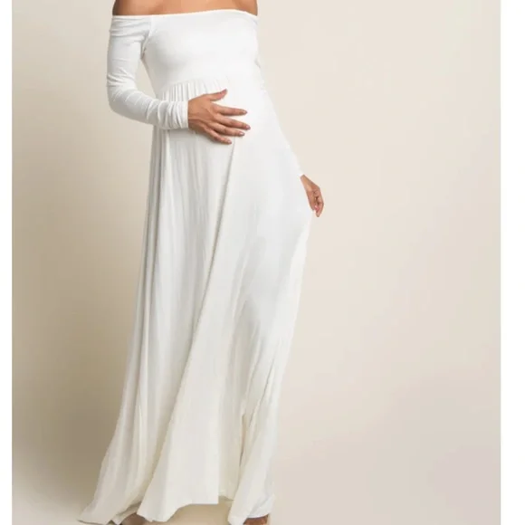 Pinkblush | Dresses | Pinkblush Maternity Ivory Solid Off Shoulder Maxi  Dress | Poshmark